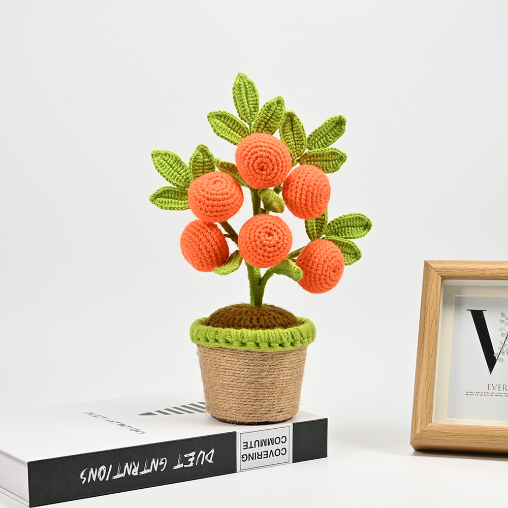 Bonsai Garden For Desk - Artificial Crochet Orange Plants Bonsai Fake
