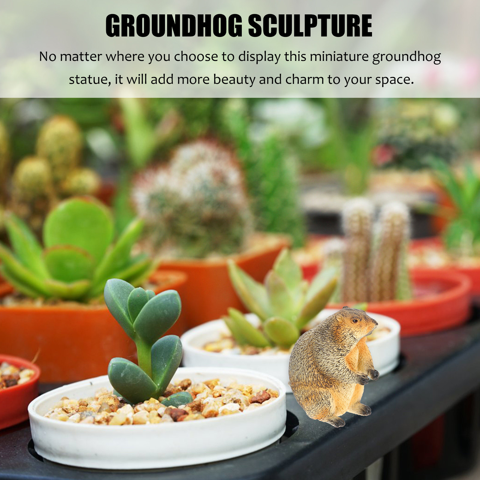 Bonsai Garden For Desk - 2Pcs Miniature Groundhog Sculpture Lovely Educational
